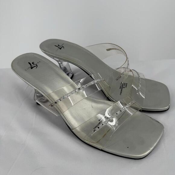 Vintage 90s y2k heels 9 clear slip on sandals rhinestone formal hoco dance - Picture 2 of 7